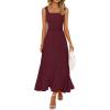 MEROKEETY Women’s Summer Casual Midi Dress 2026 Square Neck Sleeveless Pleated A Line Business Work Vacation Cocktail Dresses(Wine)