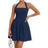 MEROKEETY Women’s Summer Halter Neck Mini Dress 2026 Sleeveless Cute Ruched Waist A-line Flowy Swing Party Short Dresses(Navy)