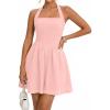 MEROKEETY Women’s Summer Halter Neck Mini Dress 2026 Sleeveless Cute Ruched Waist A-line Flowy Swing Party Short Dresses(Pink)