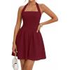 MEROKEETY Women’s Summer Halter Neck Mini Dress 2026 Sleeveless Cute Ruched Waist A-line Flowy Swing Party Short Dresses(Wine)