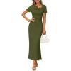 MEROKEETY Women’s Summer Ruched Bodycon Maxi Dress 2026 Short Sleeve Side Slit Formal Wedding Guest Cocktail Dresses(Armygreen)