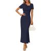 MEROKEETY Women’s Summer Ruched Bodycon Maxi Dress 2026 Short Sleeve Side Slit Formal Wedding Guest Cocktail Dresses(Navy)
