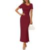 MEROKEETY Women’s Summer Ruched Bodycon Maxi Dress 2026 Short Sleeve Side Slit Formal Wedding Guest Cocktail Dresses(Wine)