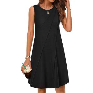 MEROKEETY Women’s 2025 Summer Sleeveless Sundress Casual Beach Vacation Crewneck Tank Mini Dress(Black)