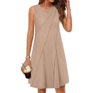 MEROKEETY Women’s 2025 Summer Sleeveless Sundress Casual Beach Vacation Crewneck Tank Mini Dress(Khaki)