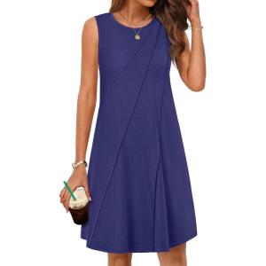 MEROKEETY Women’s 2025 Summer Sleeveless Sundress Casual Beach Vacation Crewneck Tank Mini Dress(Navy)