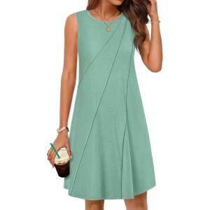 MEROKEETY Women’s 2025 Summer Sleeveless Sundress Casual Beach Vacation Crewneck Tank Mini Dress(Sage)