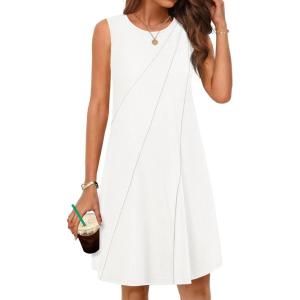 MEROKEETY Women’s 2025 Summer Sleeveless Sundress Casual Beach Vacation Crewneck Tank Mini Dress(White)