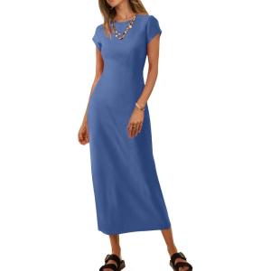 MEROKEETY Women’s 2026 Summer Casual Tshirt Dress Short Sleeve Crew Neck Beach Long Maxi Dresses(Dark Blue)