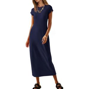 MEROKEETY Women’s 2026 Summer Casual Tshirt Dress Short Sleeve Crew Neck Beach Long Maxi Dresses(Navy)