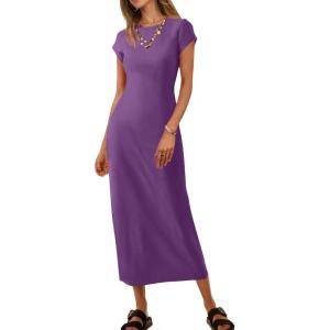 MEROKEETY Women’s 2026 Summer Casual Tshirt Dress Short Sleeve Crew Neck Beach Long Maxi Dresses(Purple)