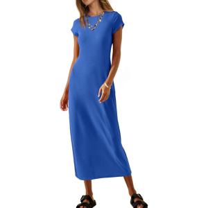 MEROKEETY Women’s 2026 Summer Casual Tshirt Dress Short Sleeve Crew Neck Beach Long Maxi Dresses(Royalblue)