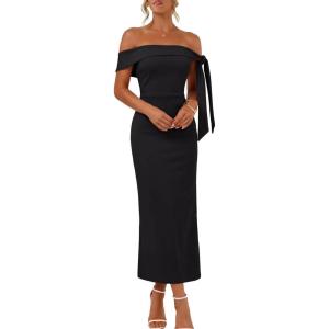 MEROKEETY Women’s 2026 Summer Off The Shoulder Dress Bodycon Wedding Guest Cocktail Formal Party Maxi Dresses(Black)