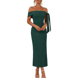 MEROKEETY Women’s 2026 Summer Off The Shoulder Dress Bodycon Wedding Guest Cocktail Formal Party Maxi Dresses(Darkgreen)
