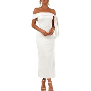 MEROKEETY Women’s 2026 Summer Off The Shoulder Dress Bodycon Wedding Guest Cocktail Formal Party Maxi Dresses(White)