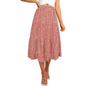 MEROKEETY Women’s Boho Leopard Print Skirt Pleated A-Line Swing Midi Skirts(Darkpink)