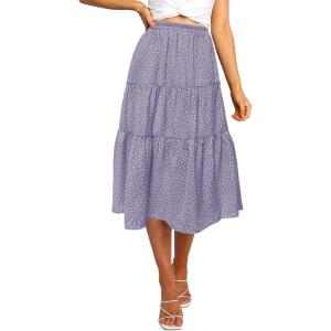 MEROKEETY Women’s Boho Leopard Print Skirt Pleated A-Line Swing Midi Skirts(Dotpurple)