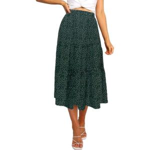 MEROKEETY Women’s Boho Leopard Print Skirt Pleated A-Line Swing Midi Skirts(Green)