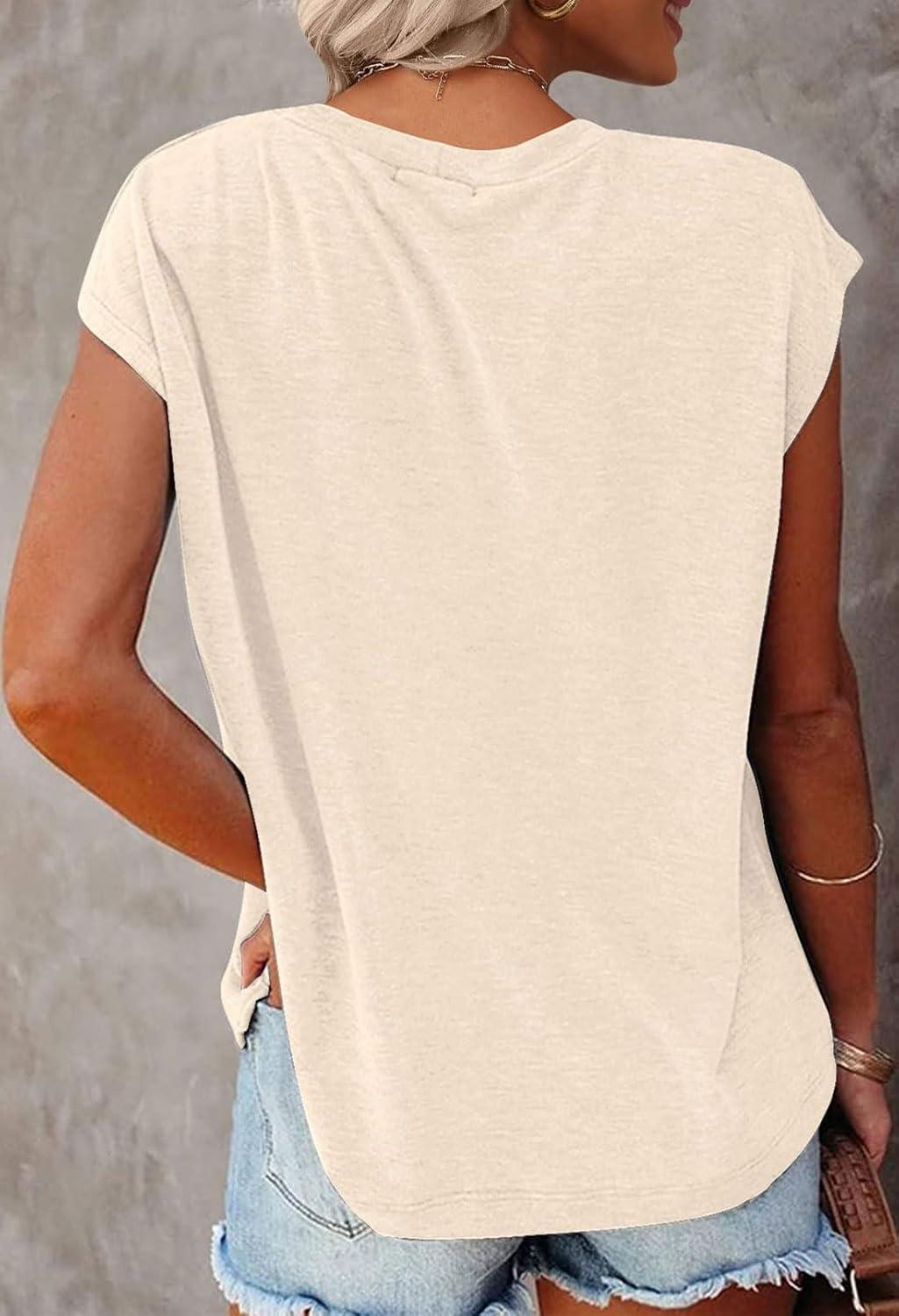 imageMEROKEETY Womens 2026 Summer Cap Sleeve Tops Business Dressy Loose Basic T Shirts Blouse Fashion Outfits Trendy ClothesApricot