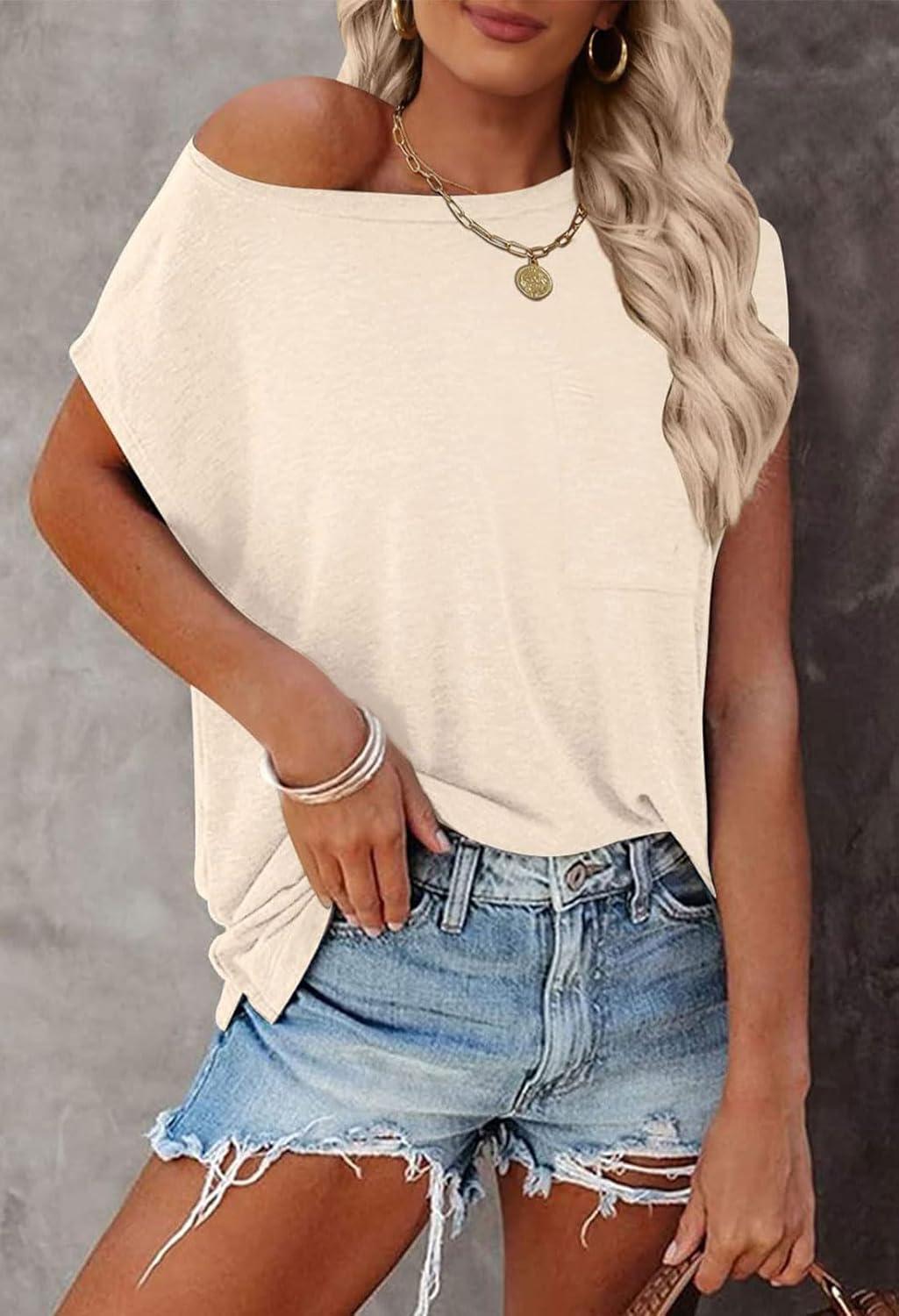 imageMEROKEETY Womens 2026 Summer Cap Sleeve Tops Business Dressy Loose Basic T Shirts Blouse Fashion Outfits Trendy ClothesApricot