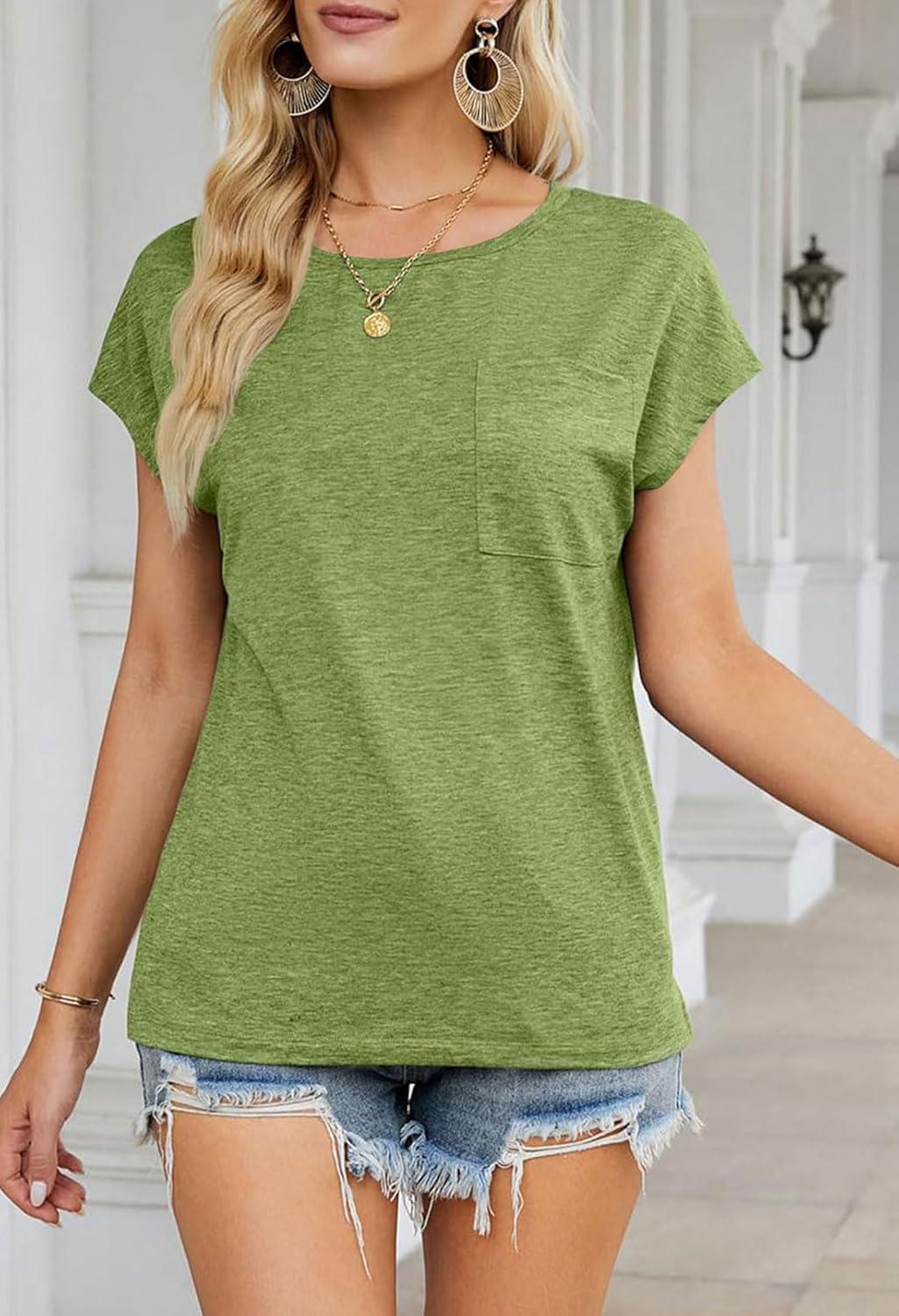 imageMEROKEETY Womens 2026 Summer Cap Sleeve Tops Business Dressy Loose Basic T Shirts Blouse Fashion Outfits Trendy ClothesAvocadogreen