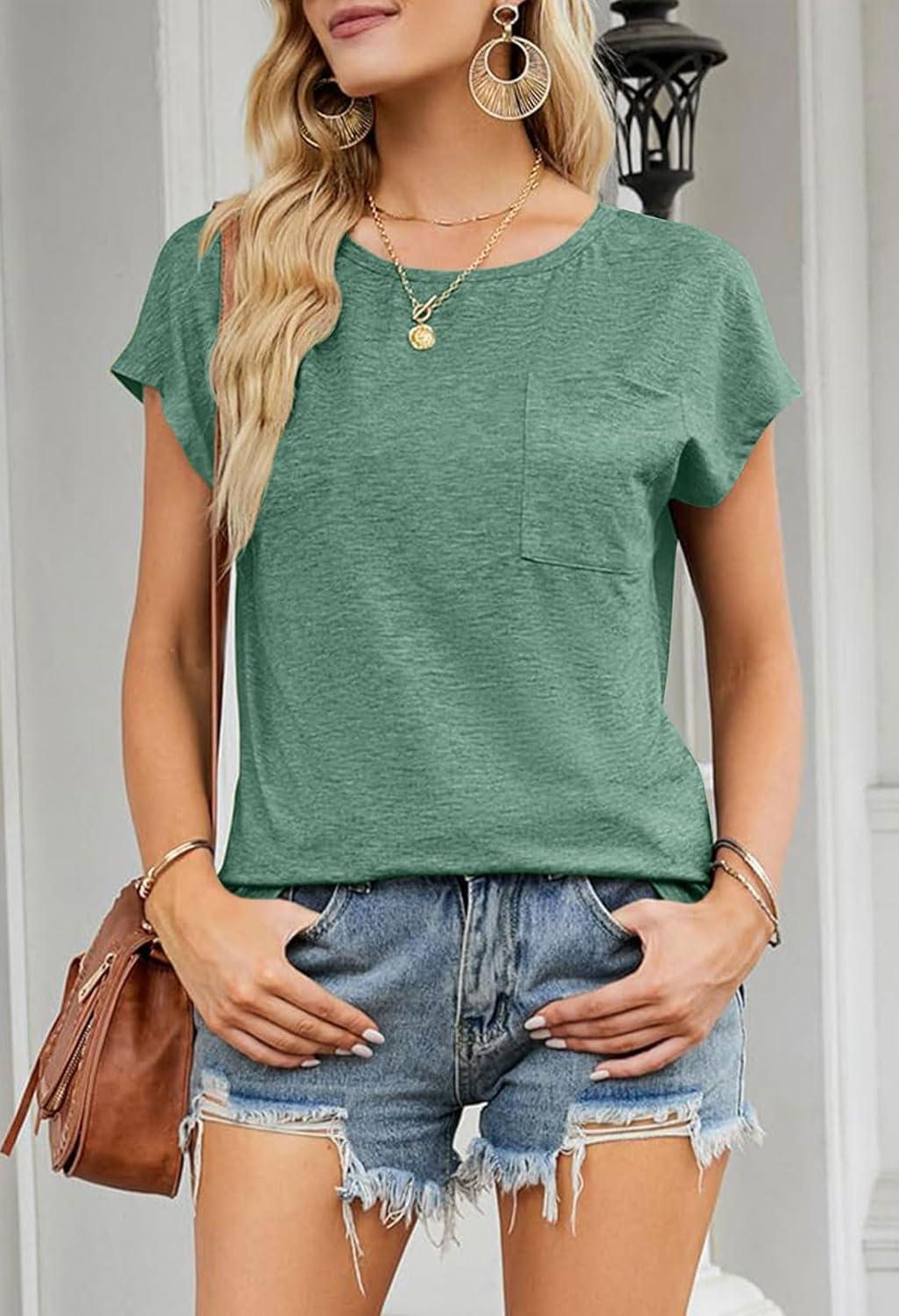 imageMEROKEETY Womens 2026 Summer Cap Sleeve Tops Business Dressy Loose Basic T Shirts Blouse Fashion Outfits Trendy ClothesGreen