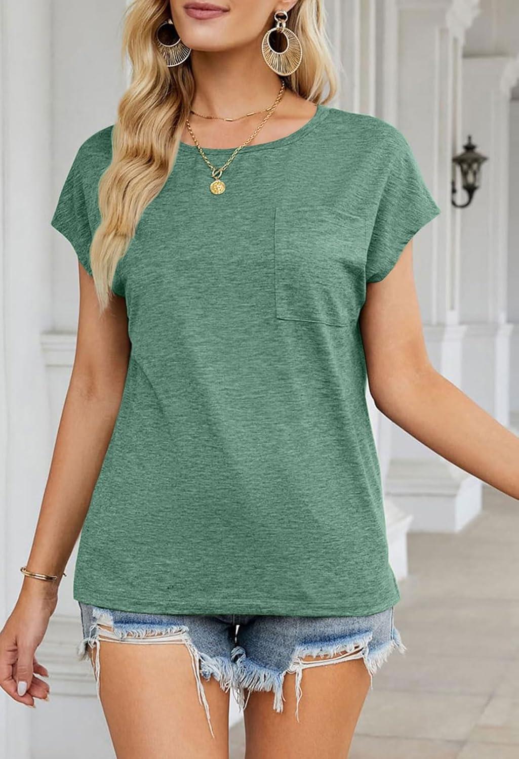 imageMEROKEETY Womens 2026 Summer Cap Sleeve Tops Business Dressy Loose Basic T Shirts Blouse Fashion Outfits Trendy ClothesGreen