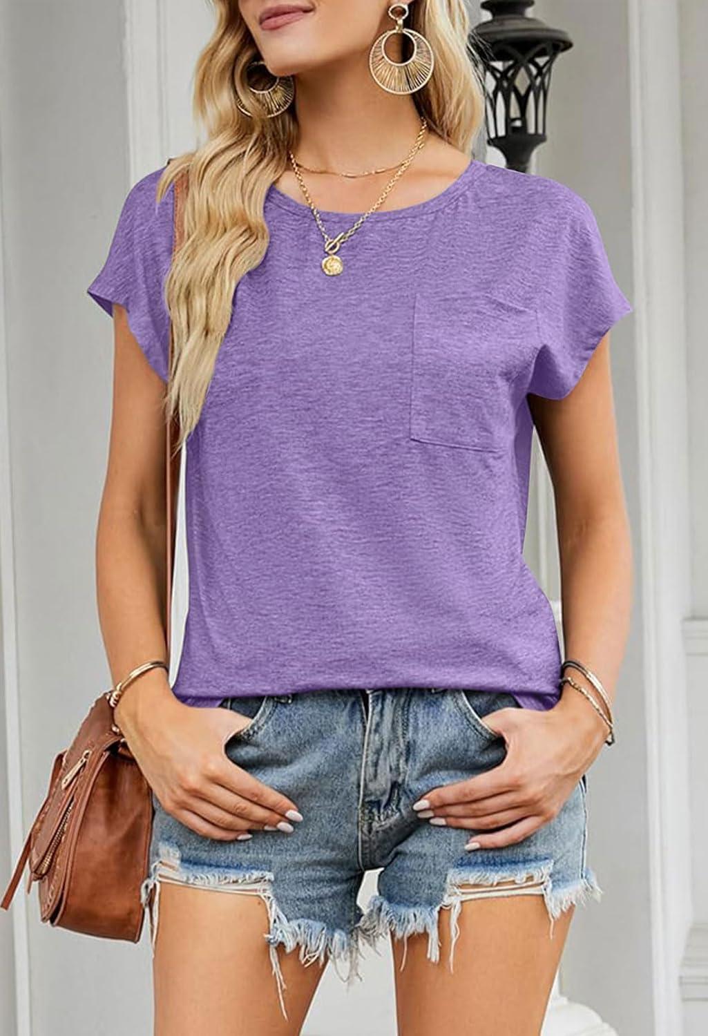 imageMEROKEETY Womens 2026 Summer Cap Sleeve Tops Business Dressy Loose Basic T Shirts Blouse Fashion Outfits Trendy ClothesLavender