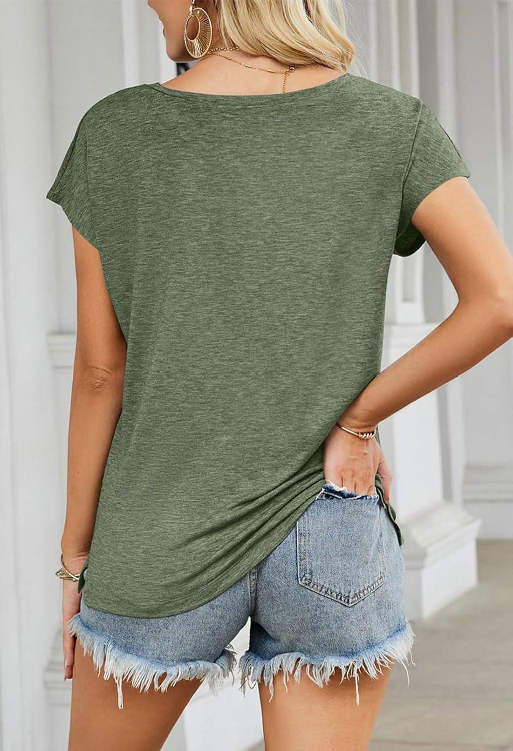 imageMEROKEETY Womens 2026 Summer Cap Sleeve Tops Business Dressy Loose Basic T Shirts Blouse Fashion Outfits Trendy ClothesLightolive