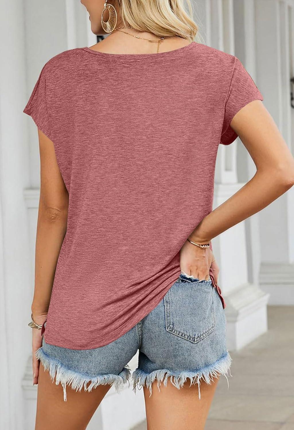 imageMEROKEETY Womens 2026 Summer Cap Sleeve Tops Business Dressy Loose Basic T Shirts Blouse Fashion Outfits Trendy ClothesPink