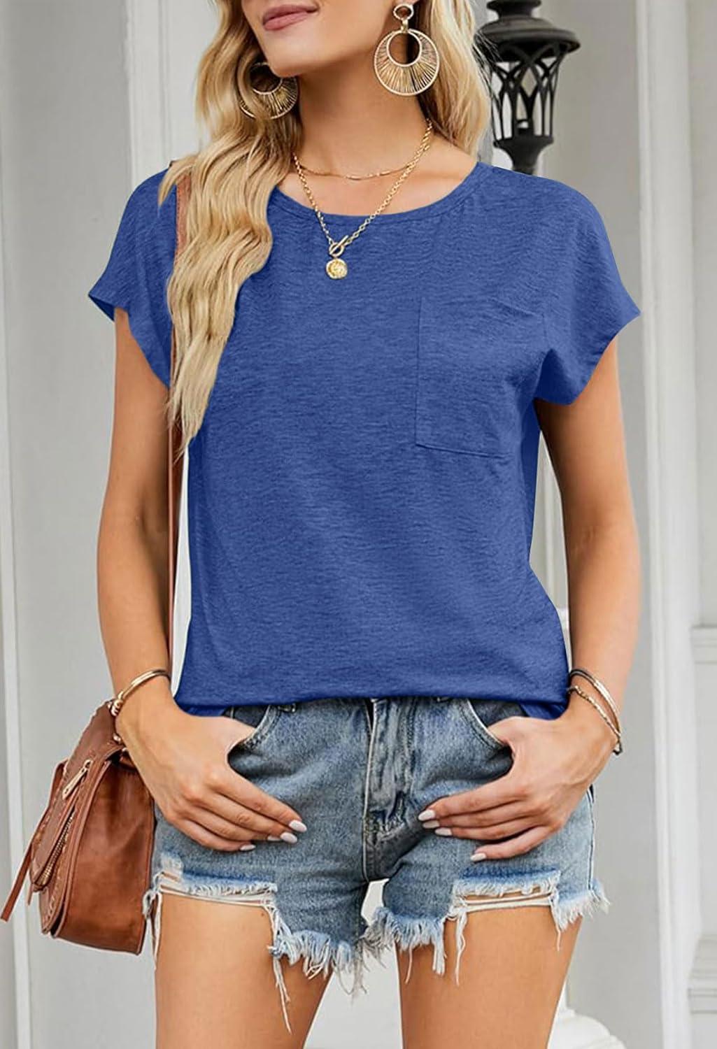 imageMEROKEETY Womens 2026 Summer Cap Sleeve Tops Business Dressy Loose Basic T Shirts Blouse Fashion Outfits Trendy ClothesRoyalblue