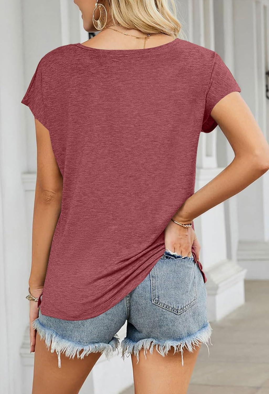 imageMEROKEETY Womens 2026 Summer Cap Sleeve Tops Business Dressy Loose Basic T Shirts Blouse Fashion Outfits Trendy ClothesWatermelon