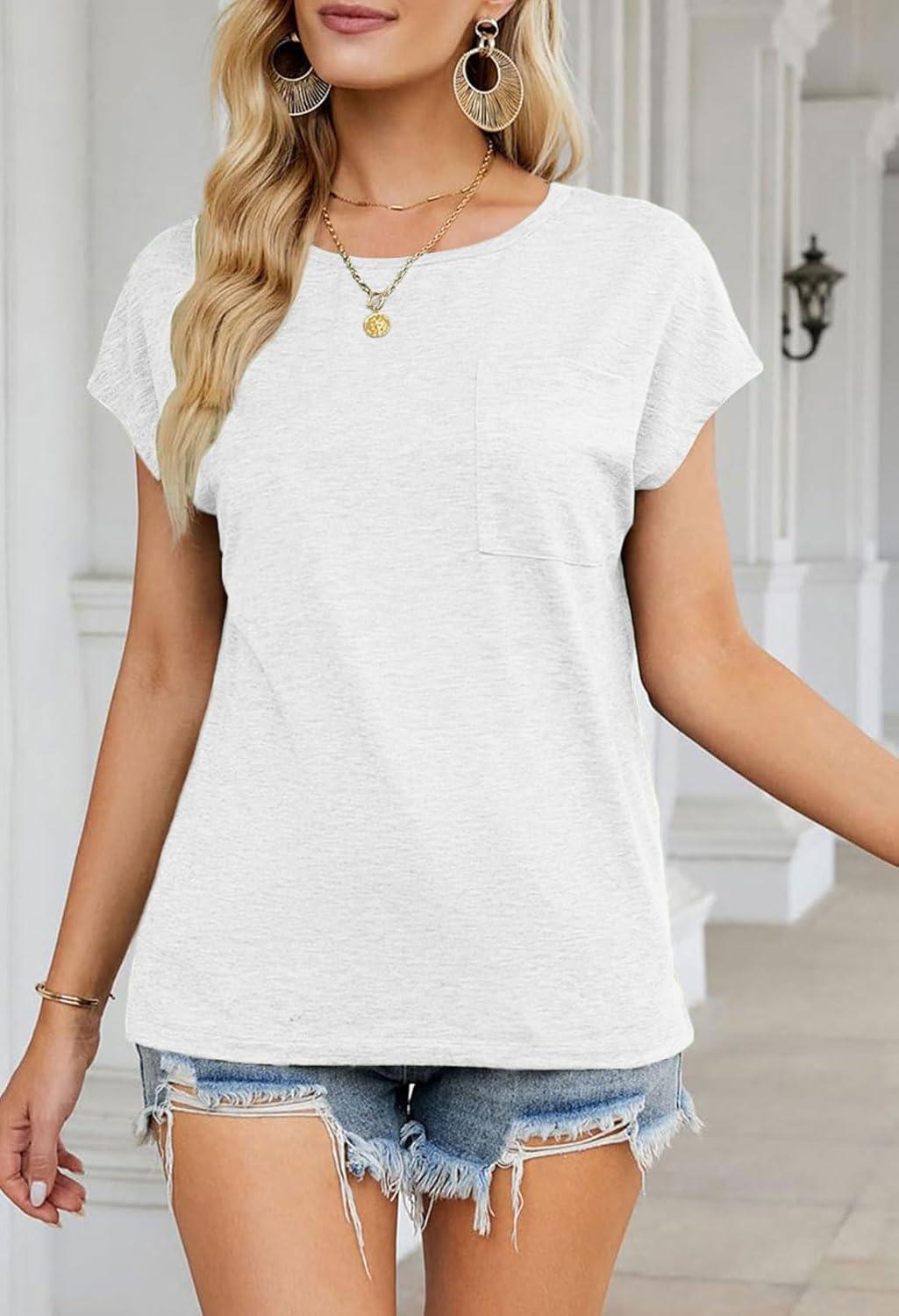 imageMEROKEETY Womens 2026 Summer Cap Sleeve Tops Business Dressy Loose Basic T Shirts Blouse Fashion Outfits Trendy ClothesWhite
