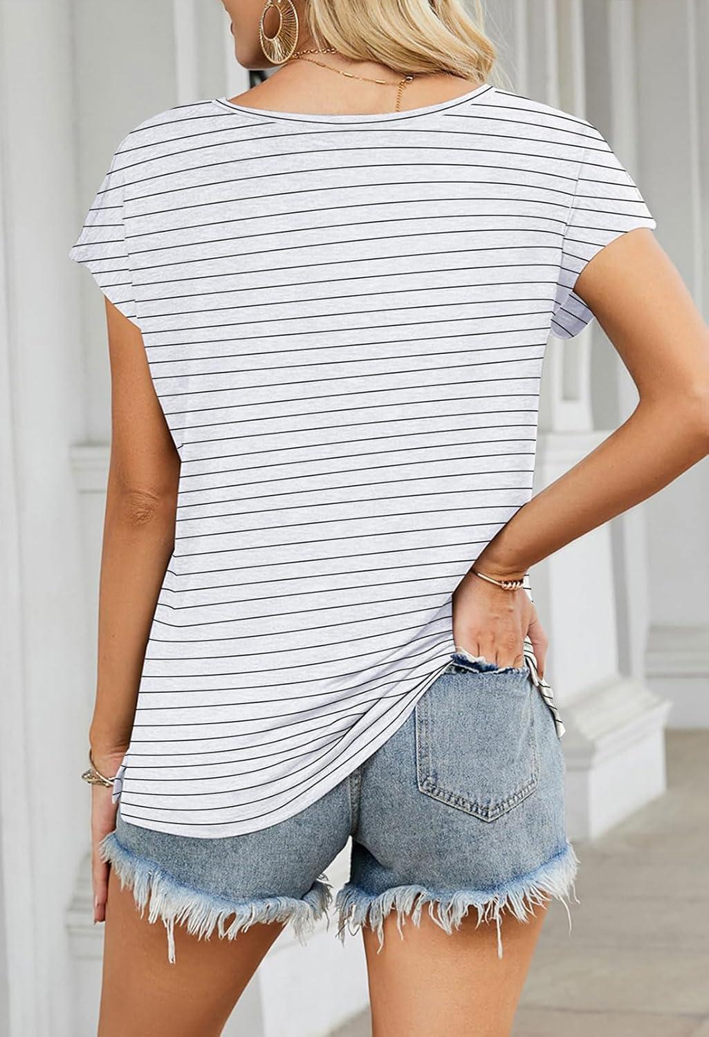 imageMEROKEETY Womens 2026 Summer Cap Sleeve Tops Business Dressy Loose Basic T Shirts Blouse Fashion Outfits Trendy ClothesWhiteBlack