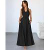 MEROKEETY Women’s Formal Halter Maxi Dress 2026 Summer Backless Sleeveless V Neck Ruched Cocktail Wedding Guest Dresses(Black)