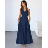 MEROKEETY Women’s Formal Halter Maxi Dress 2026 Summer Backless Sleeveless V Neck Ruched Cocktail Wedding Guest Dresses(Navy)