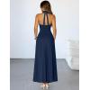 MEROKEETY Women’s Formal Halter Maxi Dress 2026 Summer Backless Sleeveless V Neck Ruched Cocktail Wedding Guest Dresses(Navy)