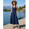 MEROKEETY Women’s Formal Halter Maxi Dress 2026 Summer Backless Sleeveless V Neck Ruched Cocktail Wedding Guest Dresses(Navy)