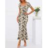 MEROKEETY Women’s Summer Floral Bodycon Maxi Dress 2026 Square Neck Short Sleeve Mesh Wedding Guest Cocktail Party Dresses(Apricot)