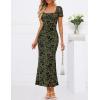 MEROKEETY Women’s Summer Floral Bodycon Maxi Dress 2026 Square Neck Short Sleeve Mesh Wedding Guest Cocktail Party Dresses(Army Green)