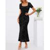 MEROKEETY Women’s Summer Floral Bodycon Maxi Dress 2026 Square Neck Short Sleeve Mesh Wedding Guest Cocktail Party Dresses(Black)