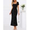 MEROKEETY Women’s Summer Floral Bodycon Maxi Dress 2026 Square Neck Short Sleeve Mesh Wedding Guest Cocktail Party Dresses(Black)