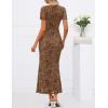 MEROKEETY Women’s Summer Floral Bodycon Maxi Dress 2026 Square Neck Short Sleeve Mesh Wedding Guest Cocktail Party Dresses(Brown)