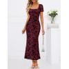 MEROKEETY Women’s Summer Floral Bodycon Maxi Dress 2026 Square Neck Short Sleeve Mesh Wedding Guest Cocktail Party Dresses(Burgundy)