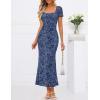 MEROKEETY Women’s Summer Floral Bodycon Maxi Dress 2026 Square Neck Short Sleeve Mesh Wedding Guest Cocktail Party Dresses(Dusty Blue)