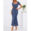 MEROKEETY Women’s Summer Floral Bodycon Maxi Dress 2026 Square Neck Short Sleeve Mesh Wedding Guest Cocktail Party Dresses(Dusty Blue)
