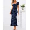 MEROKEETY Women’s Summer Floral Bodycon Maxi Dress 2026 Square Neck Short Sleeve Mesh Wedding Guest Cocktail Party Dresses(Navy)
