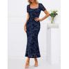 MEROKEETY Women’s Summer Floral Bodycon Maxi Dress 2026 Square Neck Short Sleeve Mesh Wedding Guest Cocktail Party Dresses(Navy)