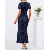 MEROKEETY Women’s Summer Floral Bodycon Maxi Dress 2026 Square Neck Short Sleeve Mesh Wedding Guest Cocktail Party Dresses(Navy)