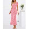 MEROKEETY Women’s Summer Floral Bodycon Maxi Dress 2026 Square Neck Short Sleeve Mesh Wedding Guest Cocktail Party Dresses(Pink)